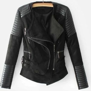 Zipper Detail Quilted PU Motto Jacket